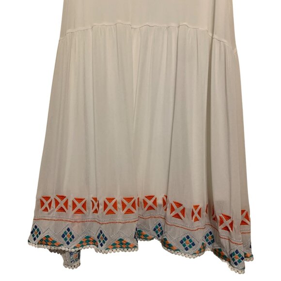 Esley White Sleeveless Dress Embroidered Hem Pom-Pom Trim Sz L Fairy Cottagecore - Picture 4 of 11